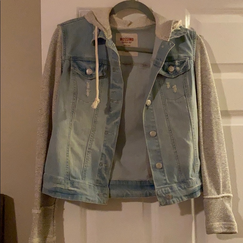 Target denim jacket with sweater sleeve